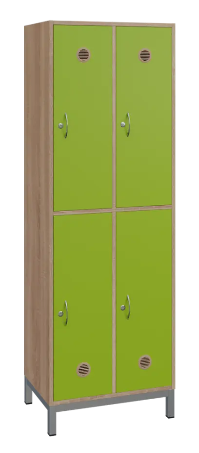 SBS-2222 šatní skříň 4-boxová, 1800x600x400 mm, kovové nohy, korpus dub bardolino, dvířka jarní zeleň